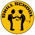 skill school logo with men metal detecting